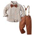 thumbnail image 1 of WOYY Little Boys Outfits Long Sleeve Striped Dress Shirt Suspender Pants Suit, Sizes 6-7Y, 1 of 3