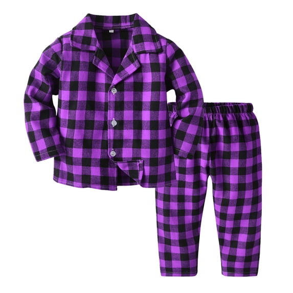 WOYY Little Boys Outfits Plaid Long Sleeve Button Down Shirt Pants Sleepwear Set for Kids, Sizes 5-6