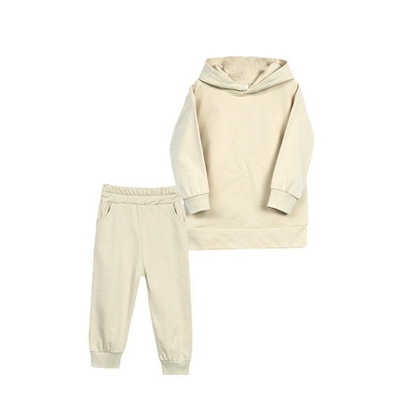WOYY Little Boys Outfits Solid Color Cotton Casual Hoodie Sweatpants 2Pcs Set, Sizes 5-6