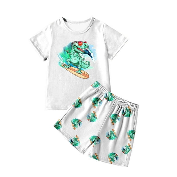 WOYY Little Boys Pajamas Dinosaur Short Sleeve T-Shirt Shorts Sleepwear Set, Sizes 2-12