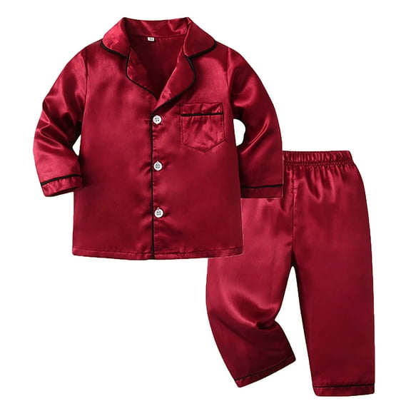 WOYY Little Boys Pajamas Solid Long Sleeve Button Up Shirt Pants Sleepwear Home Pj's Set