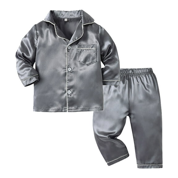 WOYY Little Boys Pajamas Solid Long Sleeve Button Up Shirt Pants Sleepwear Home Pj's Set