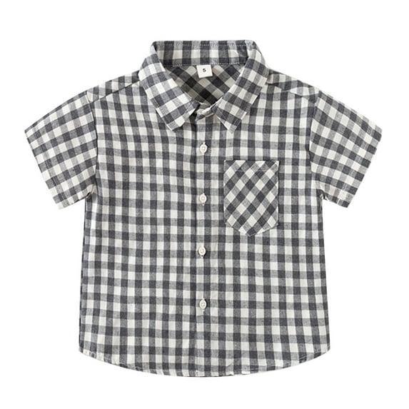 WOYY Little Boys Plaid Button Down Shirt Short Sleeve Casual Shirt Summer Classic Shirt