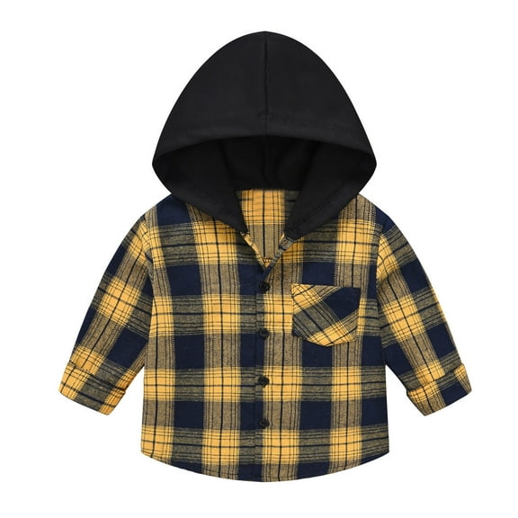 WOYY Little Boys Plaid Hooded Jacket Long Sleeve Button Shirt Spring Fall Cardigan Coat