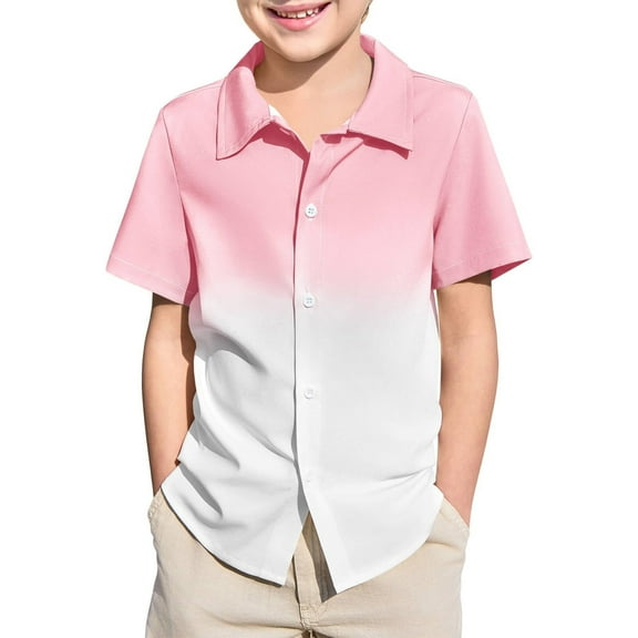 WOYY Little Boys Short Sleeve Gradient Button-Down Shirt Summer Casual Shirts, Sizes 5-14