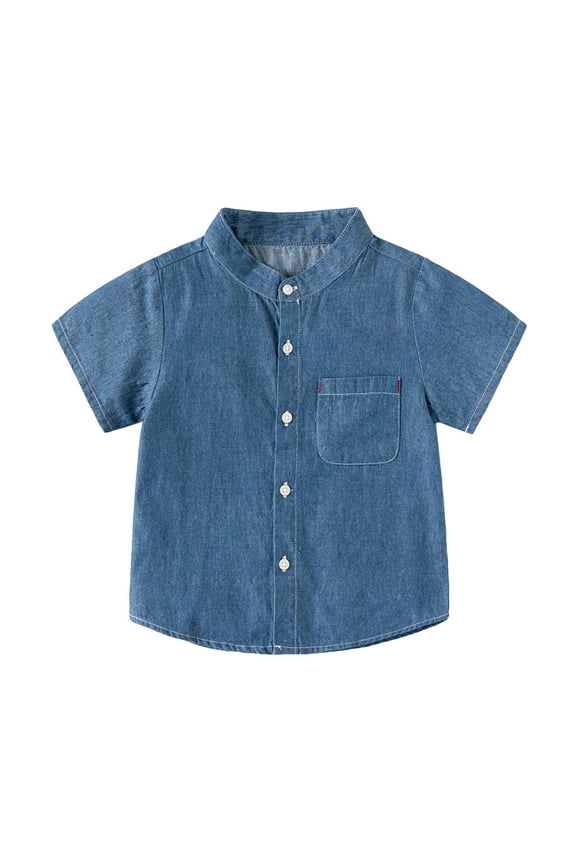 Little Boys Short Sleeve Shirt Denim Casual Summer Button-Up Shirt, Sizes 12M-5Y