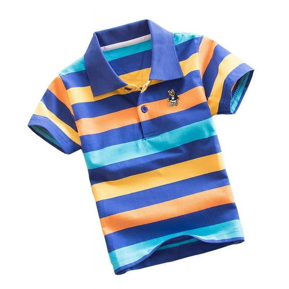 WOYY Little Boys Short Sleeve Striped Polo Shirt, Sizes 6-7Y