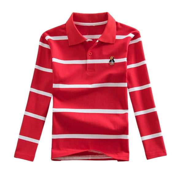 WOYY Little Boys Striped Polo Shirt Long Sleeved Casual Shirts Children Pullover Tshirt