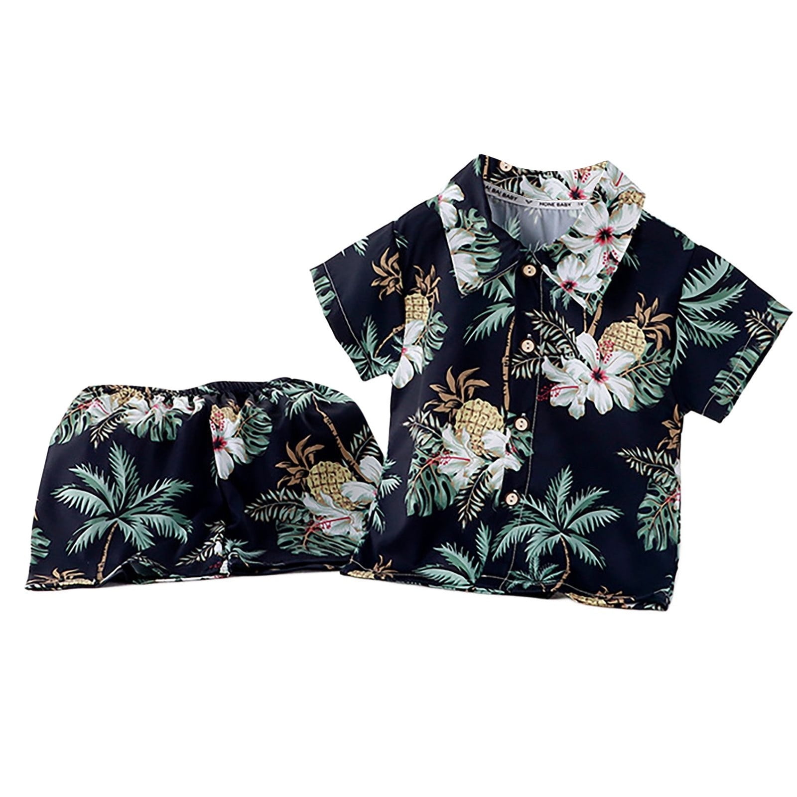 Campana Boys Pure Cotton Short Sleeves Tropical Print Beach Shirt - Beige