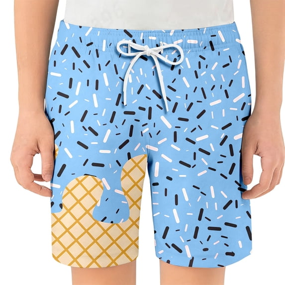 WOYY Little Boys Summer Beach Shorts Ice-Cream Print Breathable Shorts with Drawstring