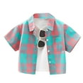 thumbnail image 1 of WOYY Little Boys Summer Cotton Plaid Shirt Casual Short Sleeve Button-Down Shirt Top, 1 of 2