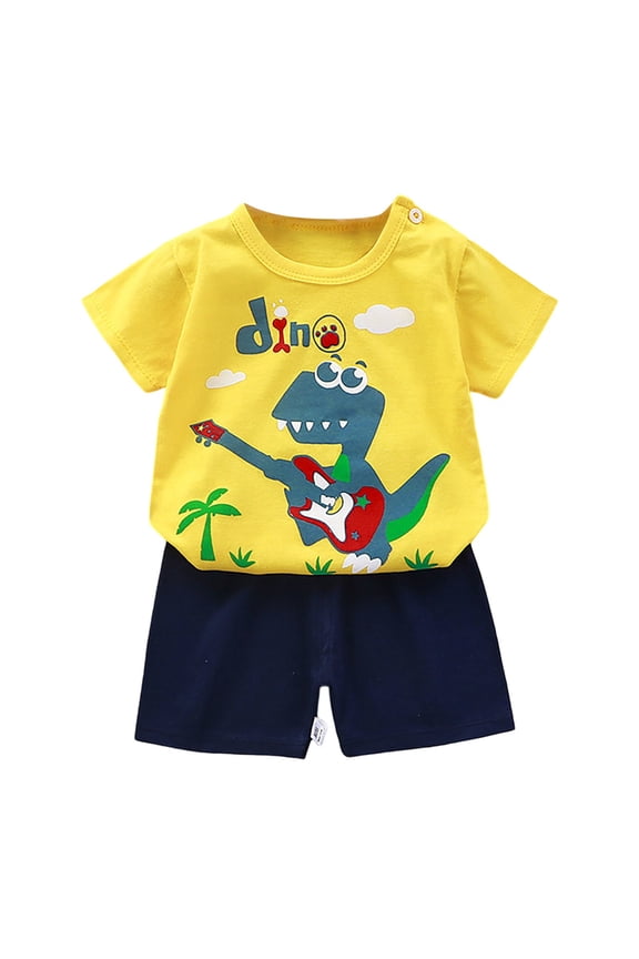 Little Boys Summer Outfits Cartoon Print Short Sleeve Tshirt Shorts Set, Sizes 5-6Y