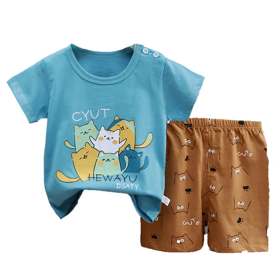 WOYY Little Boys Summer Outfits Cotton Short Sleeve Graphic Tee Shorts Set Kids Clothing Sets, Sizes 1-7