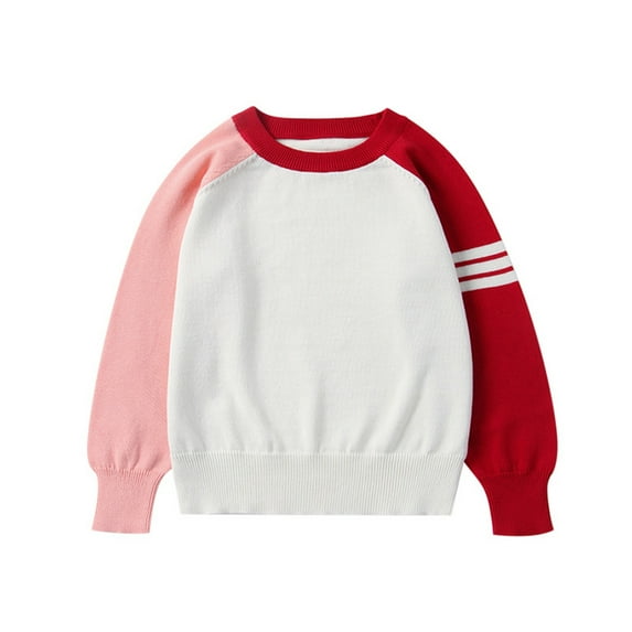 WOYY Little Boys Sweater Color Block Long Sleeve Sweatshirt Knitwear Top, Sizes 6-7