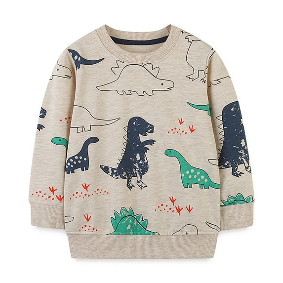 WOYY Little Boys Sweatshirt Cartoon Dinosaur Prints Drop Shoulder Pullover Top for Child