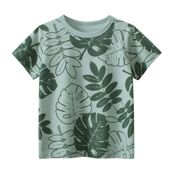 WOYY Little Boys T Shirt Leaf Print Short Sleeve T-Shirt Children's Summer Casual Tshirt