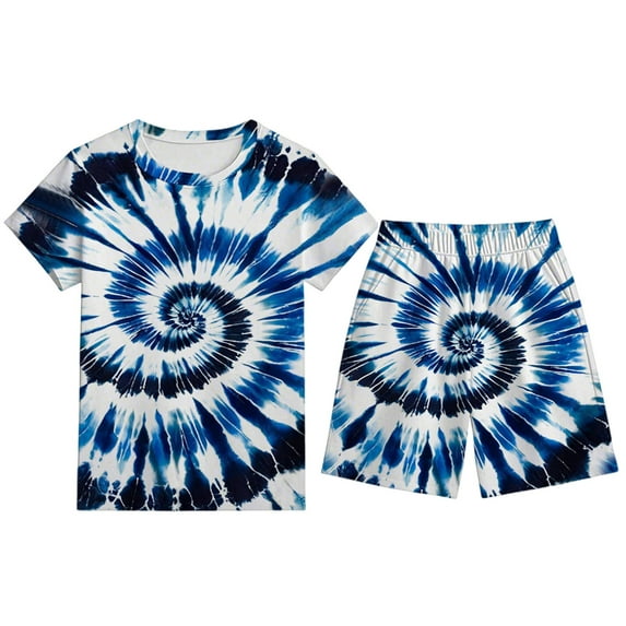 WOYY Little Boys Tie Dyed Short Sleeve T-Shirt Shorts Set Summer Outfits, Sizes 6-7