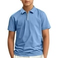thumbnail image 1 of WOYY Little Boys Zipper Collared Polo Shirt Solid Color Short Sleeve Casual T-Shirt, 1 of 3