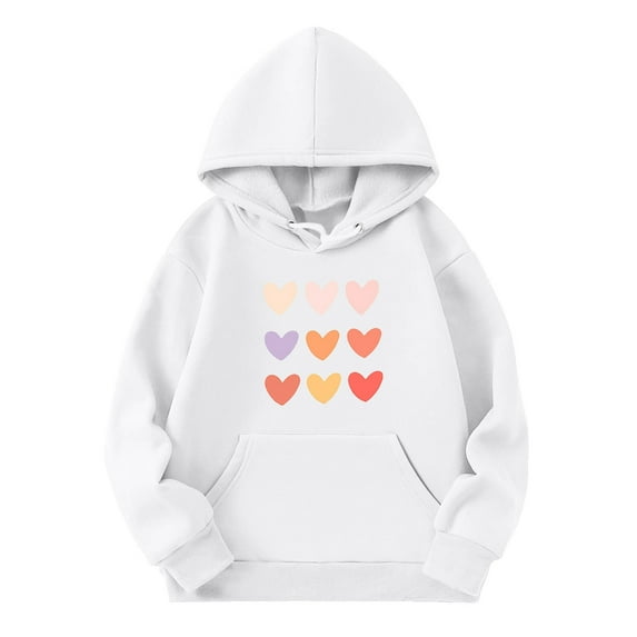 WOYY Little Girl's Casual Hoodie Heart Print Pullover Hooded Sweatshirt with Pockets