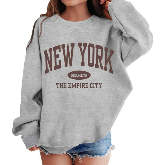 WOYY Little Girl's Casual Sweatshirt New York Print Crew Neck Pullover Loose Sport Long Sleeve Tops