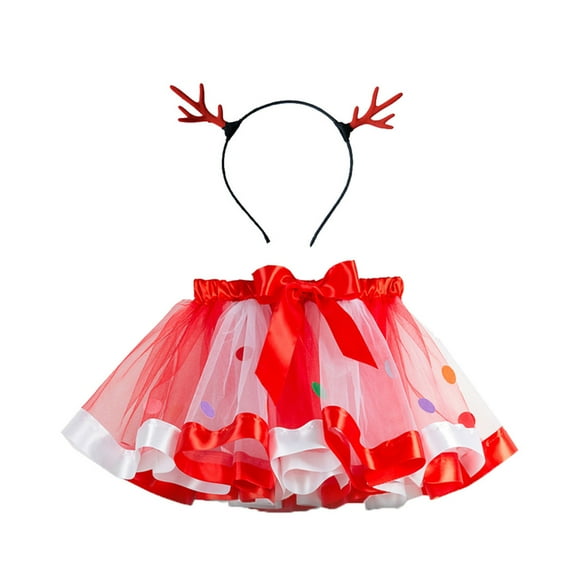 WOYY Little Girl's Christmas Dance Party Tutu Skirt Hairband Set, Sizes 2-11