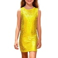 thumbnail image 1 of WOYY Little Girl's Sleeveless Metallic Bodycon Dress Sparkly Party Mini Dress, Sizes 6-7, 1 of 3