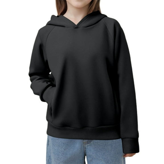 WOYY Little Girl's Sweatshirt Casual Solid Pocket Pullover Hooded Sweatshirt for Kids