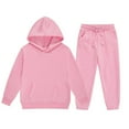 thumbnail image 1 of WOYY Little Girl's Sweatsuit Solid Color Pullover Hoodie Sweatpants Casual Sports Outfits, 1 of 5