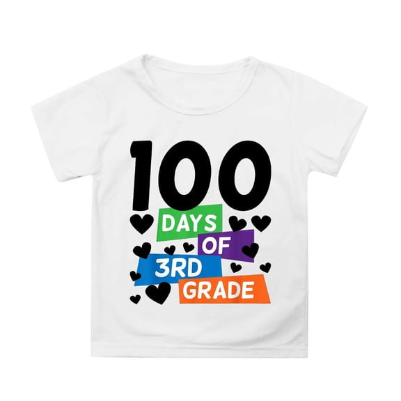 WOYY Little Girls 100 Days Of School Shirt Cute Soft Short Sleeve T-Shirt, Sizes 6-7