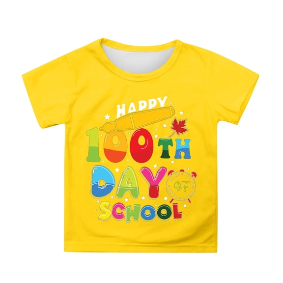 WOYY Little Girls 100 Days Of School T Shirt Letter Graphic Short Sleeve T-Shirt, Sizes 5-6