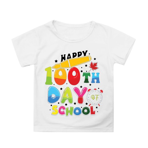 WOYY Little Girls 100 Days Of School T Shirt Letter Graphic Short Sleeve T-Shirt, Sizes 6-7