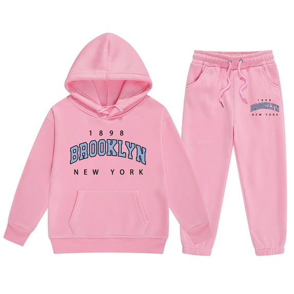 WOYY Little Girls 2 Piece Letter Print Hoodie Sweatpants Outfits Sweatsuit, Sizes 5-6