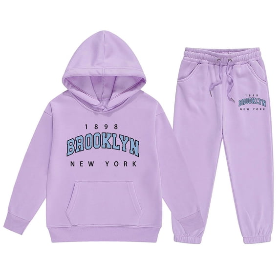 WOYY Little Girls 2 Piece Letter Print Hoodie Sweatpants Outfits Sweatsuit, Sizes 6-7