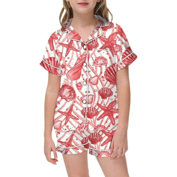 WOYY Little Girls 2 Piece Sleepwear Set Short Sleeve Sleep Top and Shorts Outfits, Sizes 6-7