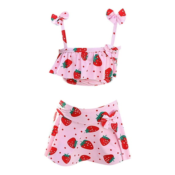 WOYY Little Girls 2 Piece Swimsuit Cute Ruffle Bikini Top and Beach Skirt Bathing Suit