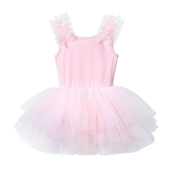 WOYY Little Girls Ballet Dance Dress Sleeveless Ruffle Tutu Dress Leotard, Sizes 5-6Y