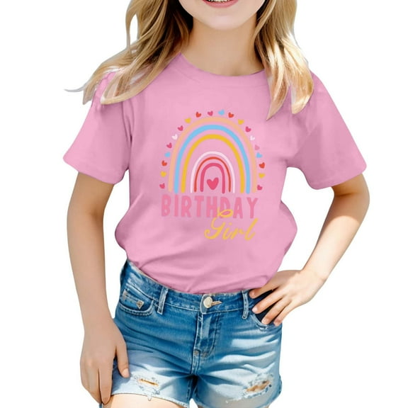 WOYY Little Girls Birthday T Shirt Short Sleeve Graphic T-Shirt for Children, Sizes 1-13