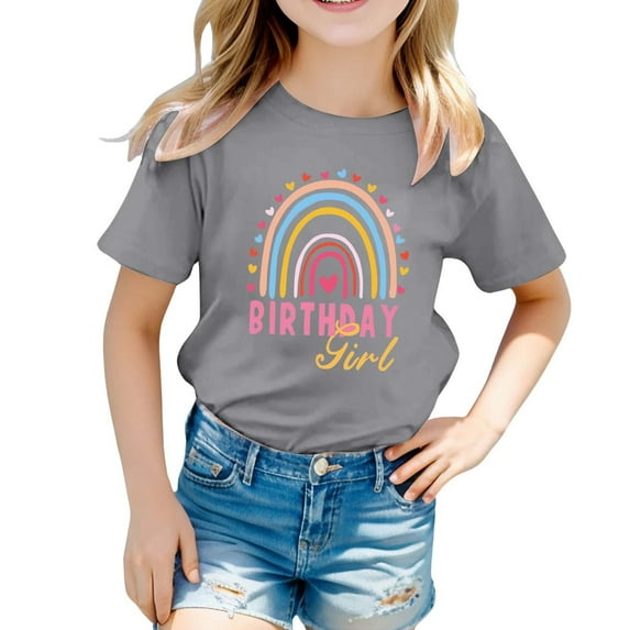 WOYY Little Girls Birthday T Shirt Short Sleeve Graphic T-Shirt for Children, Sizes 1-13