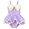 thumbnail image 1 of WOYY Little Girls Bow Ruffle Swim Dress One-Piece Swimsuit with Swimming Cap, Sizes 5-6, 1 of 3