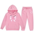 thumbnail image 1 of WOYY Little Girls Bow Sweatsuit Casual Hoodie Sweatpants Outfits, Sizes 6-7, 1 of 3