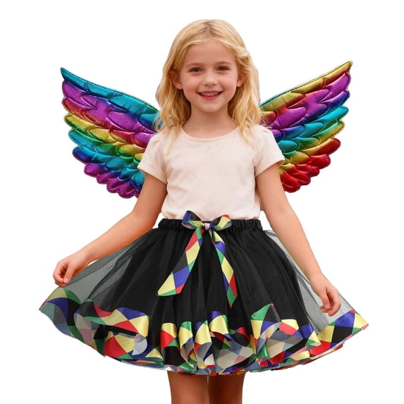 WOYY Little Girls Carnival Performance Tutu Skirt Party Dance Skirt Wings Outfits, Sizes 4-6