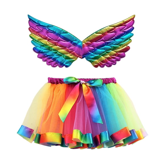 WOYY Little Girls Carnival Performance Tutu Skirt Party Dance Skirt Wings Outfits, Sizes 6-8