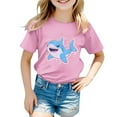 thumbnail image 1 of WOYY Little Girls Cartoon Shark Print Short Sleeved T-Shirt Kids Graphic Tee, Sizes 1-13, 1 of 3