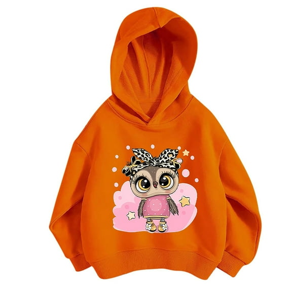 WOYY Little Girls Casual Hoodie Owl Print Cute Pullover Hooded Sweatshirt, Sizes 5-6