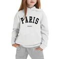thumbnail image 1 of WOYY Little Girls Casual Hoodie Set Paris Print Hooded Sweatshirt Pants Sweatsuit, Sizes 5-6, 1 of 3
