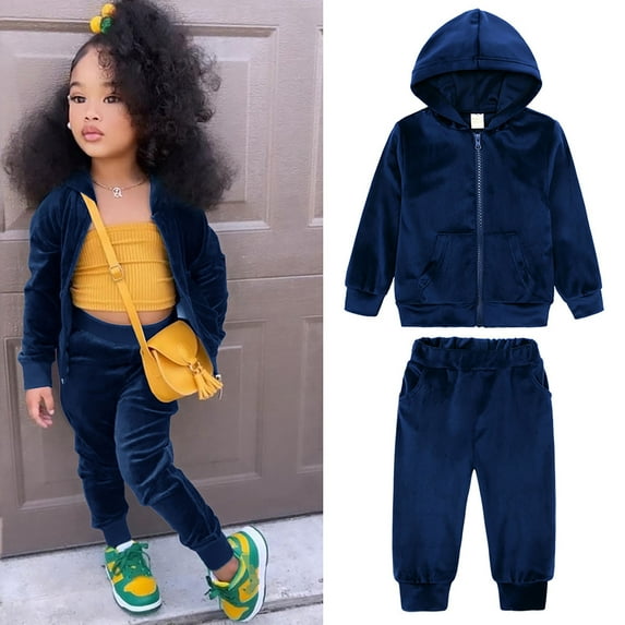 WOYY Little Girls Casual Outfits Unisex Solid Warm Sweatsuits Hoodie + Sweatpants