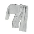 thumbnail image 1 of WOYY Little Girls Casual Tracksuit Solid Crew Neck Sweatshirt Sweatpants Set, Sizes 5-6, 1 of 7