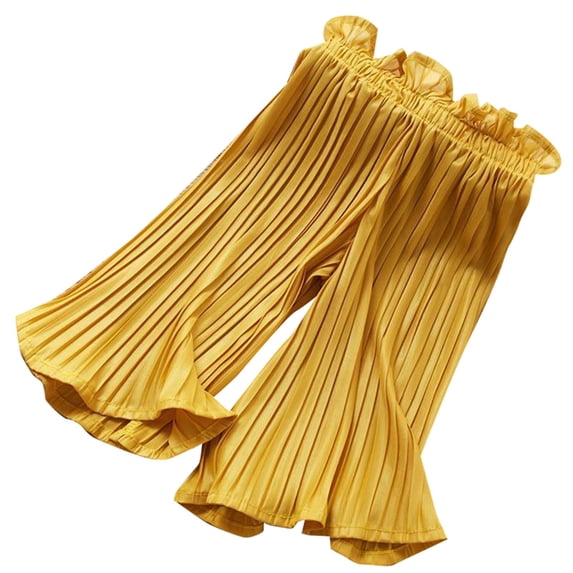 WOYY Little Girls Chiffon Pleated Wide Leg Pants Lightweight Ruffle High Rise Flowy Pants