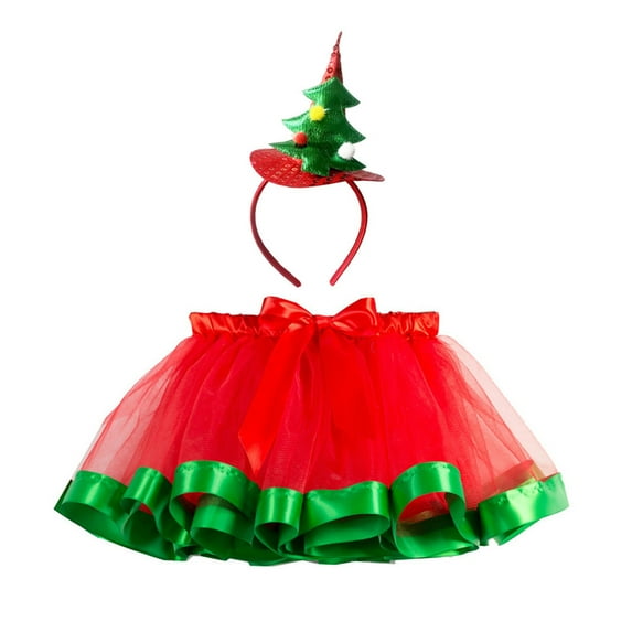 WOYY Little Girls Christmas Dance Party Tutu Skirt Pettiskirt with Hairband, Sizes 2-11
