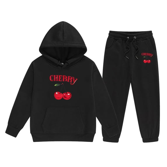 WOYY Little Girls Clothes Set Cherry Print Hoodie and Joggers Outfits, Sizes 6-7